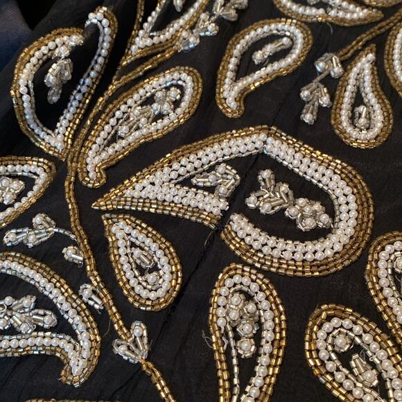 Carolyne Barton Nights Sequin Pearl Beaded Black Silk Lined Blouse size medium - Picture 8 of 13